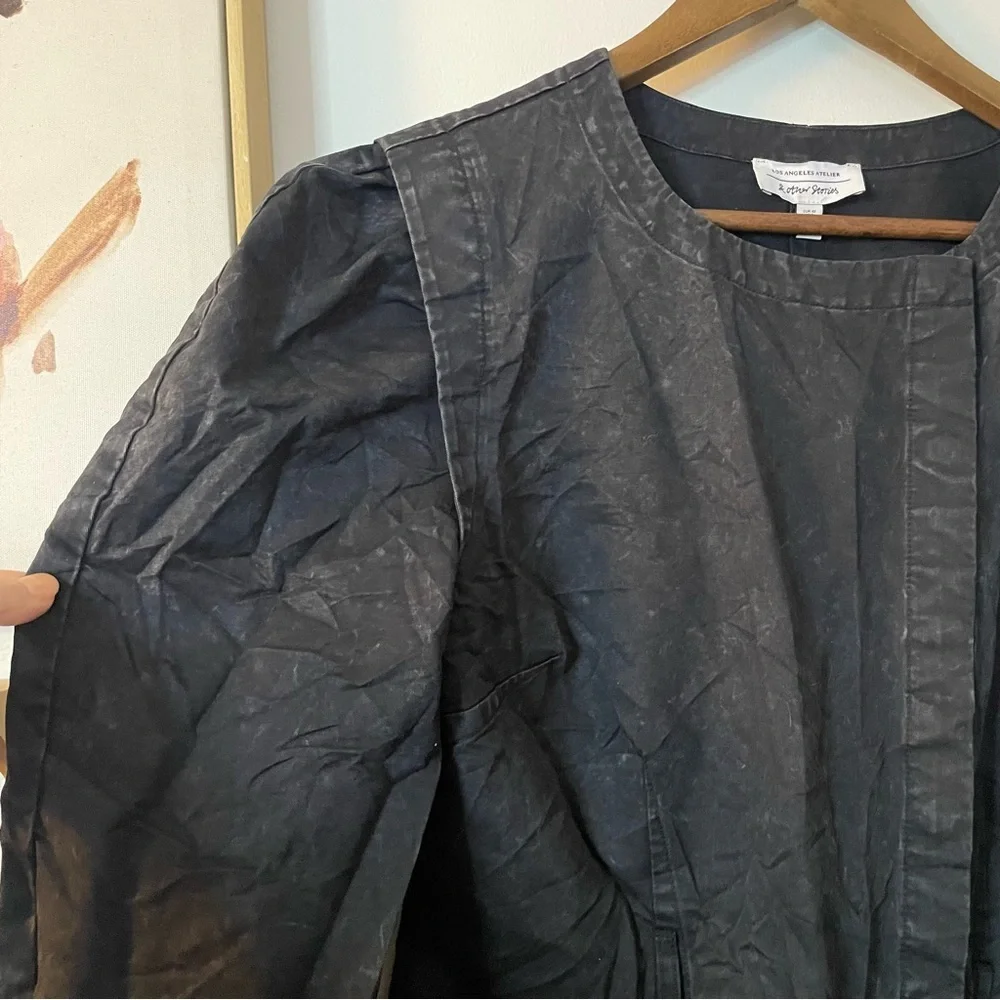 & Other Stories Puff-Sleeve Button Detail Denim Mini Dress in Washed Black sz 8 - Picture 7 of 10